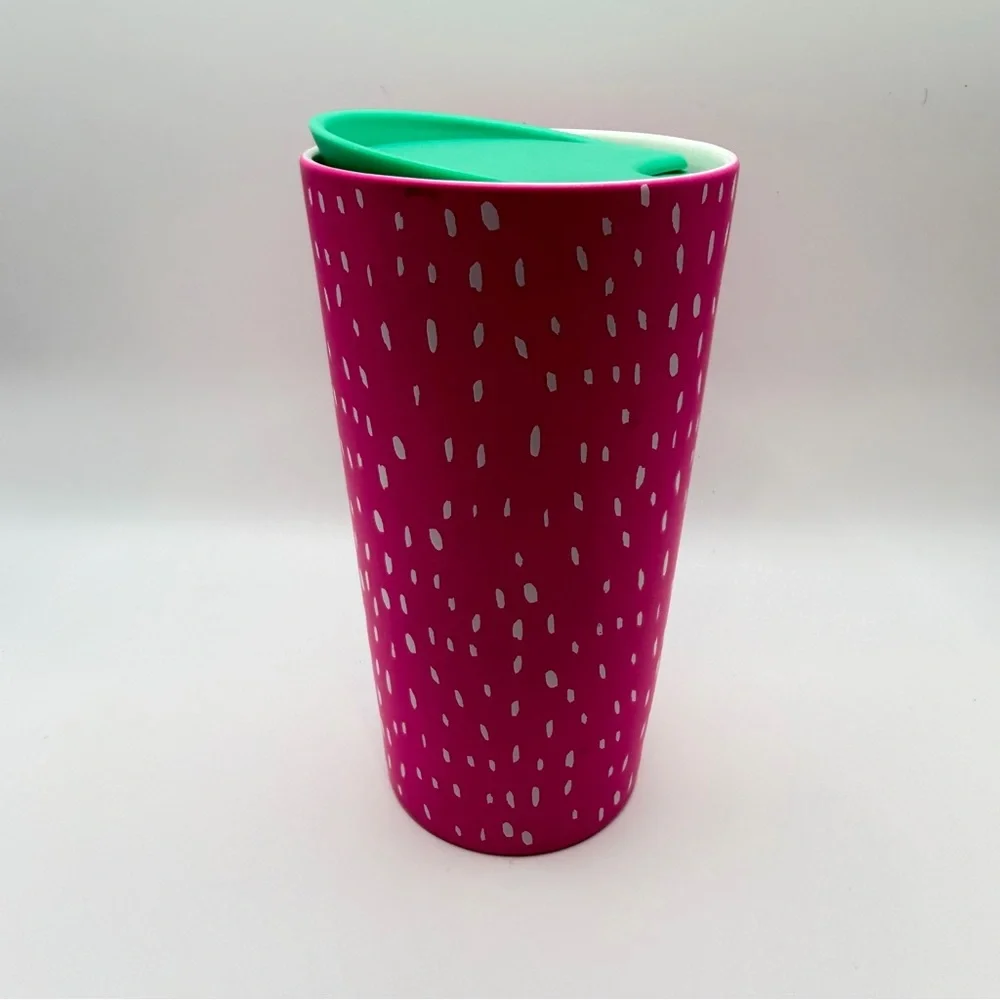 New Starbucks 2022 Summer Dots Strawberry Neon Pink Ceramic Travel Tumbler
